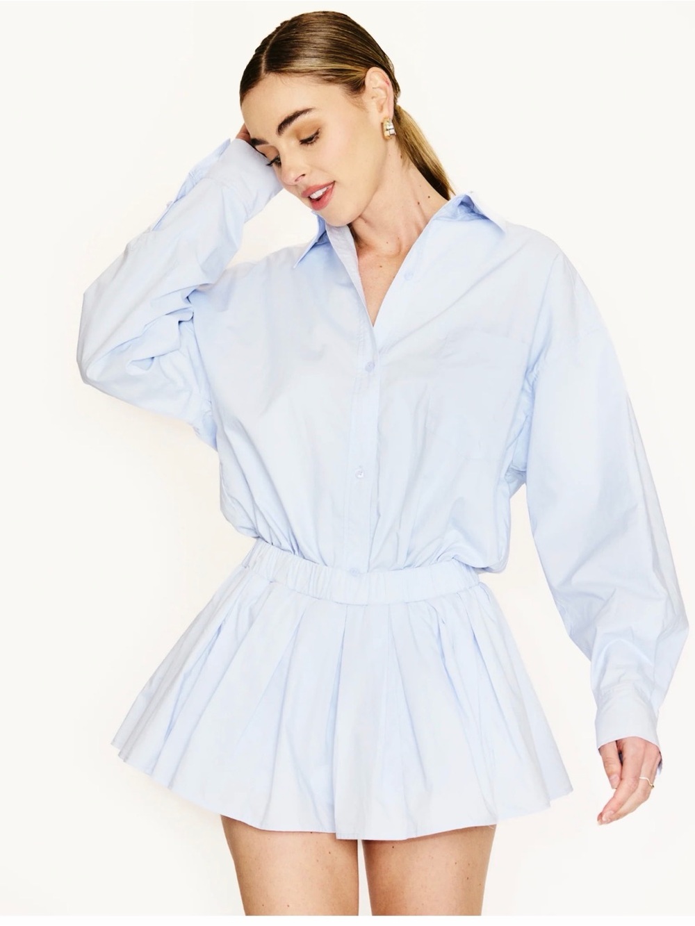 Line & Dot Light Blue Men's Button-Up Shirt